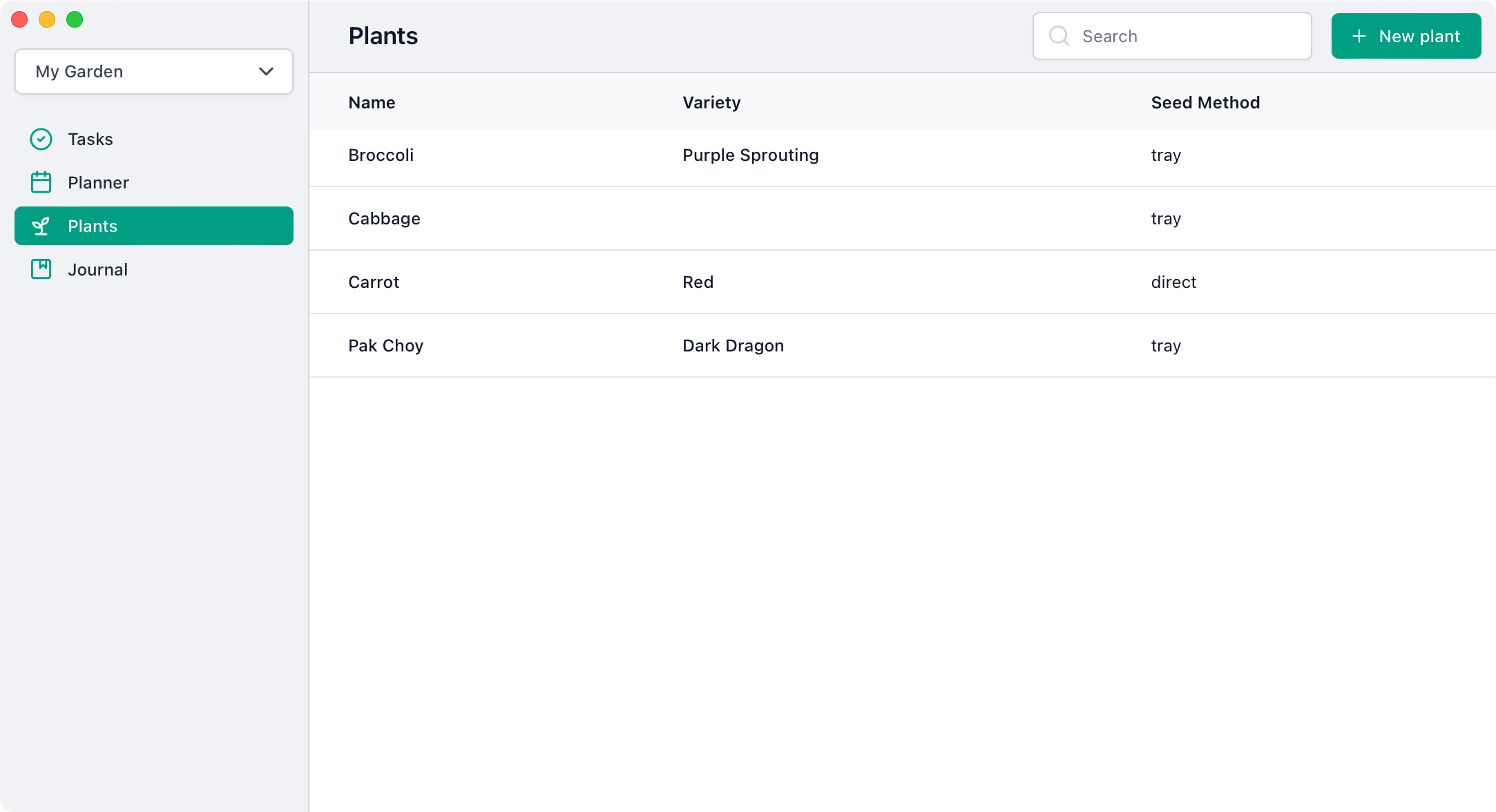 Plants list screenshot