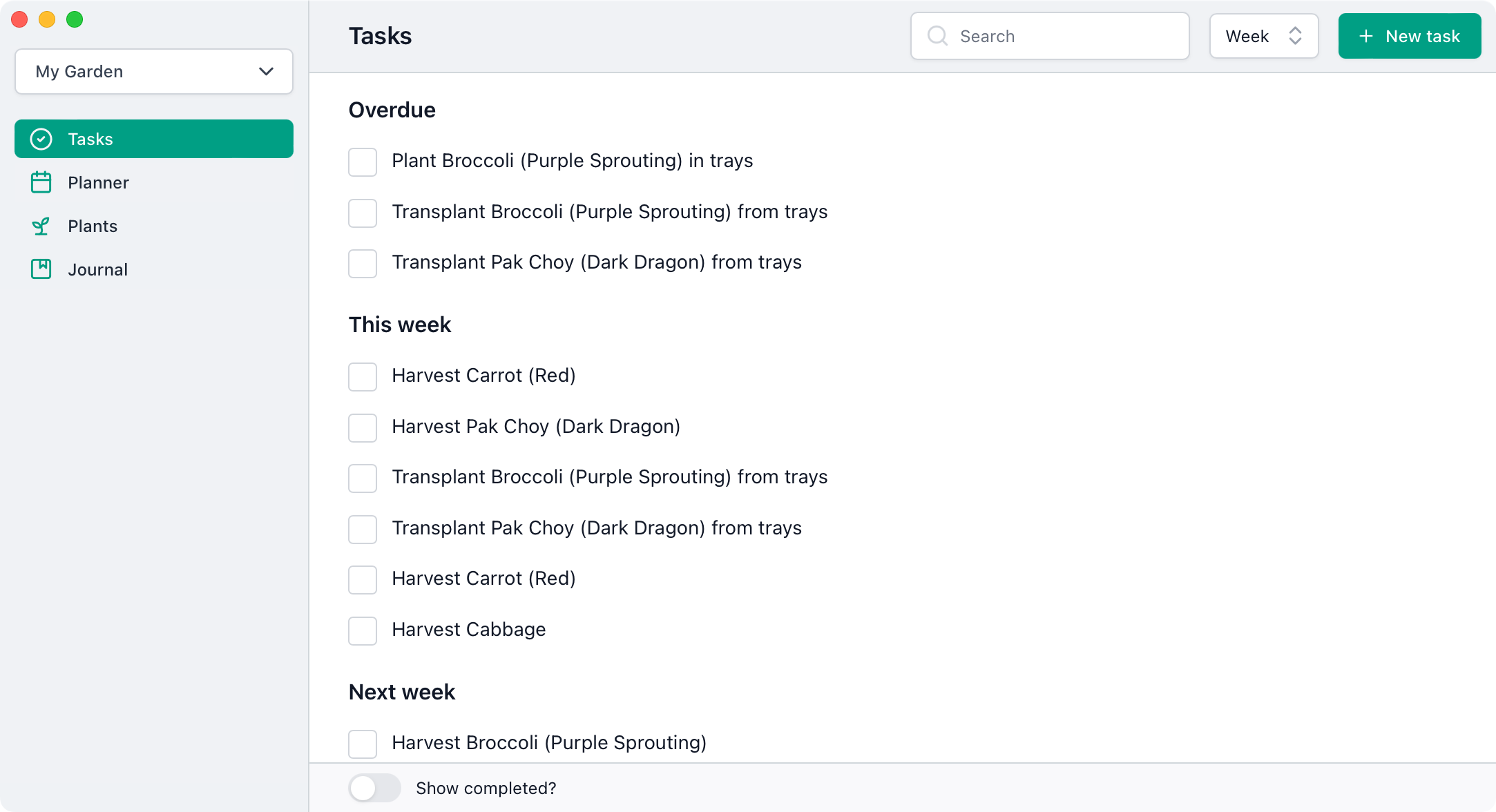 Tasks list screenshot
